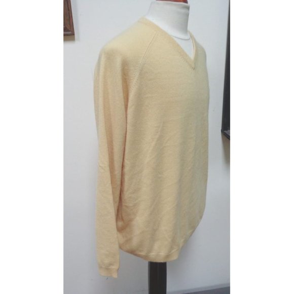 VGUC - COVINGTON Yellow 100% Cashmere V-Neck Sweater - Size XL (46-48) - Picture 3 of 6